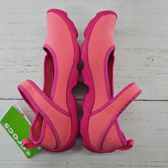 Crocs Duet Busy Day Coral Pink Mary Jane Slip On Shoes Girls J2 Ballet 15352‎ - Picture 5 of 9